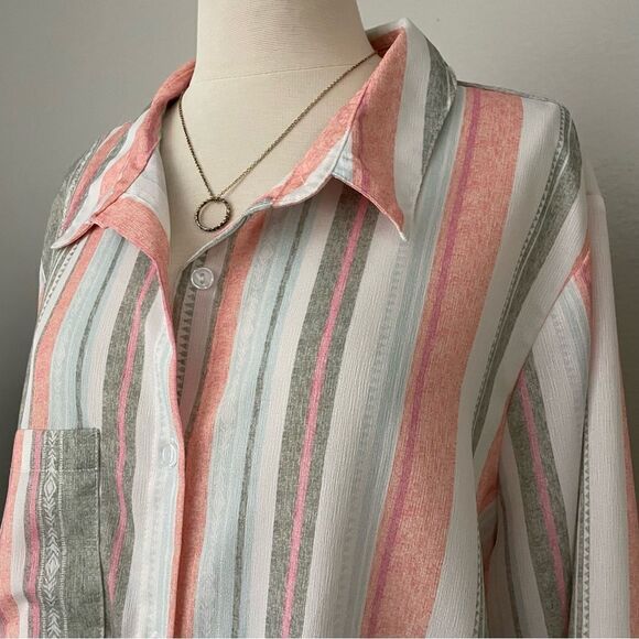 Stripe Button Front Long Sleeve Top - Picture 2 of 5